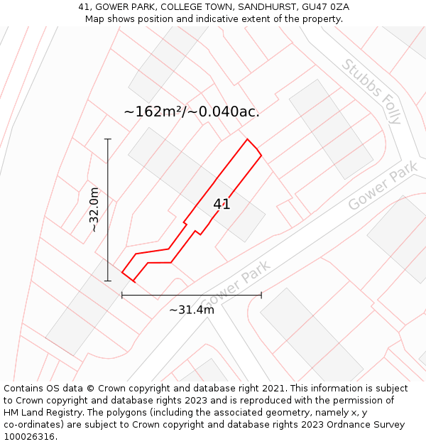 41, GOWER PARK, COLLEGE TOWN, SANDHURST, GU47 0ZA: Plot and title map