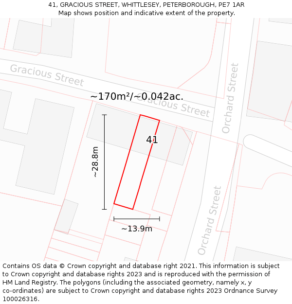 41, GRACIOUS STREET, WHITTLESEY, PETERBOROUGH, PE7 1AR: Plot and title map