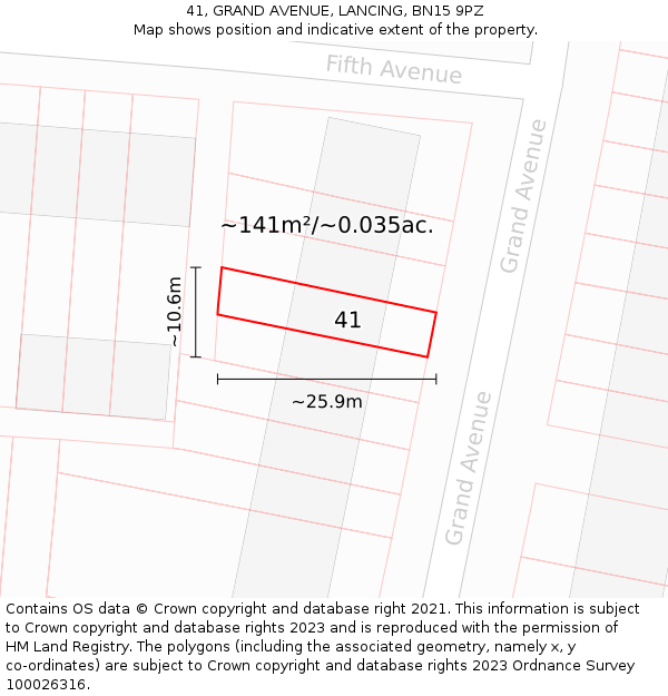 41, GRAND AVENUE, LANCING, BN15 9PZ: Plot and title map