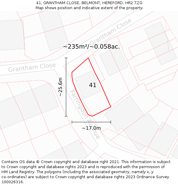 41, GRANTHAM CLOSE, BELMONT, HEREFORD, HR2 7ZG: Plot and title map