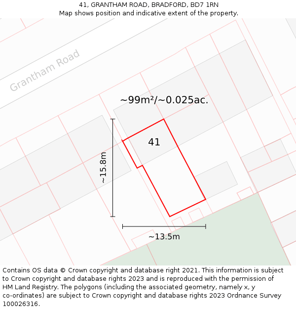 41, GRANTHAM ROAD, BRADFORD, BD7 1RN: Plot and title map
