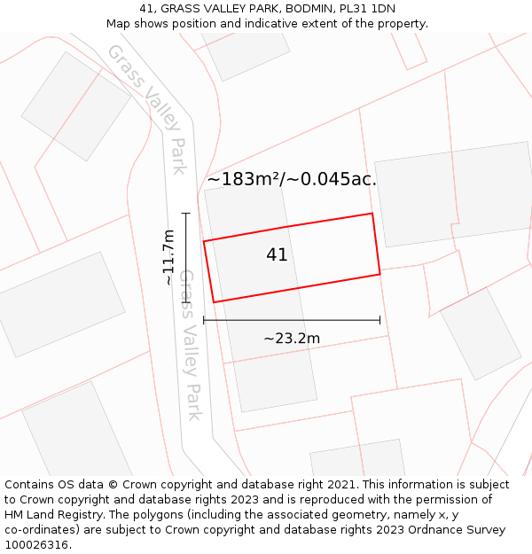 41, GRASS VALLEY PARK, BODMIN, PL31 1DN: Plot and title map