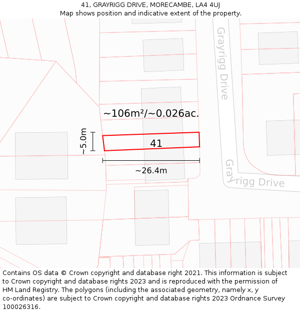 41, GRAYRIGG DRIVE, MORECAMBE, LA4 4UJ: Plot and title map