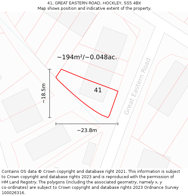 41, GREAT EASTERN ROAD, HOCKLEY, SS5 4BX: Plot and title map