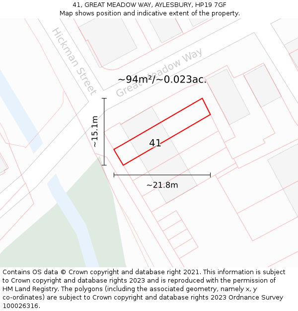 41, GREAT MEADOW WAY, AYLESBURY, HP19 7GF: Plot and title map