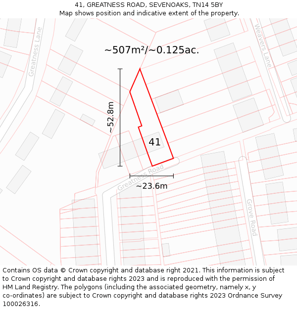 41, GREATNESS ROAD, SEVENOAKS, TN14 5BY: Plot and title map