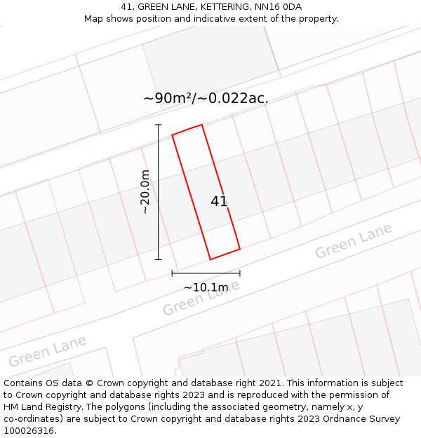 41, GREEN LANE, KETTERING, NN16 0DA: Plot and title map