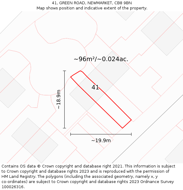 41, GREEN ROAD, NEWMARKET, CB8 9BN: Plot and title map