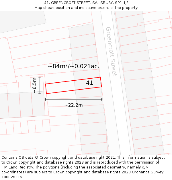 41, GREENCROFT STREET, SALISBURY, SP1 1JF: Plot and title map
