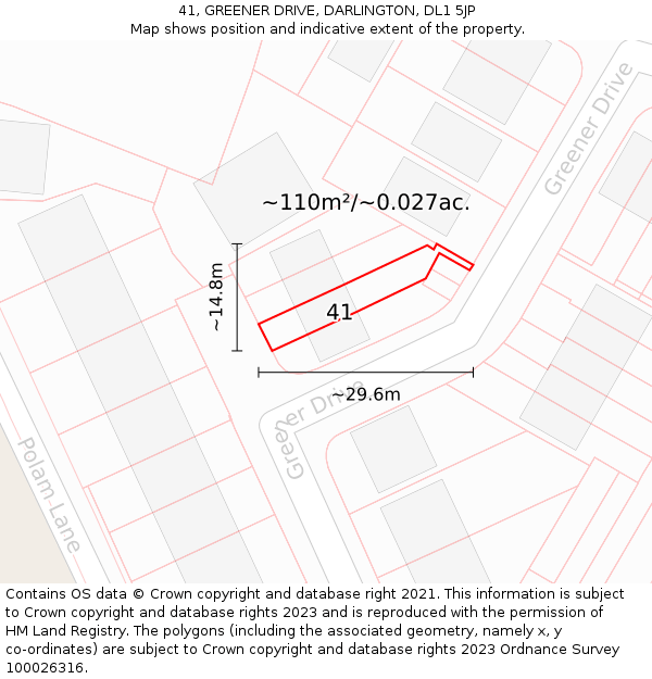 41, GREENER DRIVE, DARLINGTON, DL1 5JP: Plot and title map