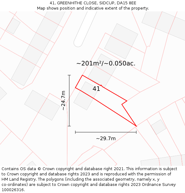 41, GREENHITHE CLOSE, SIDCUP, DA15 8EE: Plot and title map