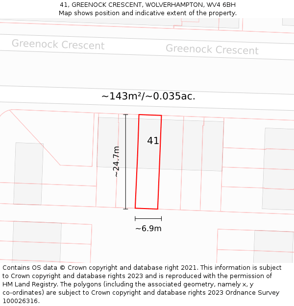 41, GREENOCK CRESCENT, WOLVERHAMPTON, WV4 6BH: Plot and title map