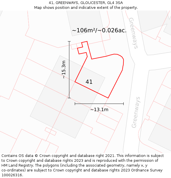 41, GREENWAYS, GLOUCESTER, GL4 3SA: Plot and title map