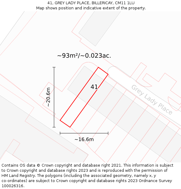 41, GREY LADY PLACE, BILLERICAY, CM11 1LU: Plot and title map