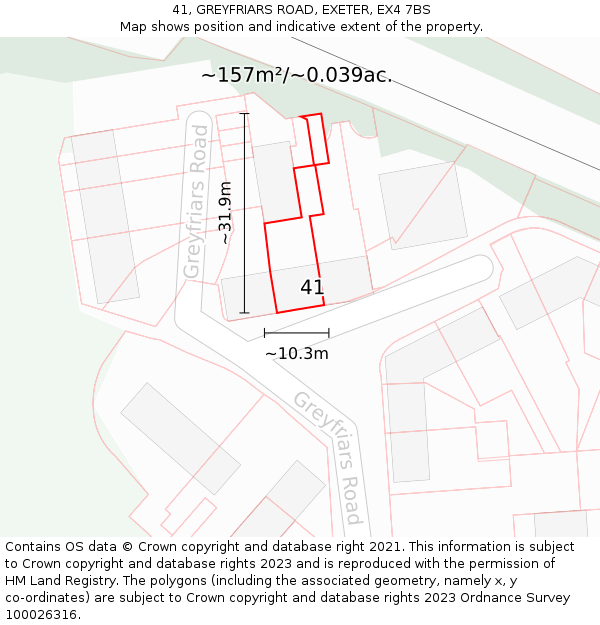 41, GREYFRIARS ROAD, EXETER, EX4 7BS: Plot and title map