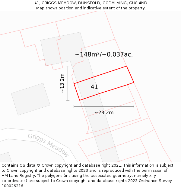 41, GRIGGS MEADOW, DUNSFOLD, GODALMING, GU8 4ND: Plot and title map