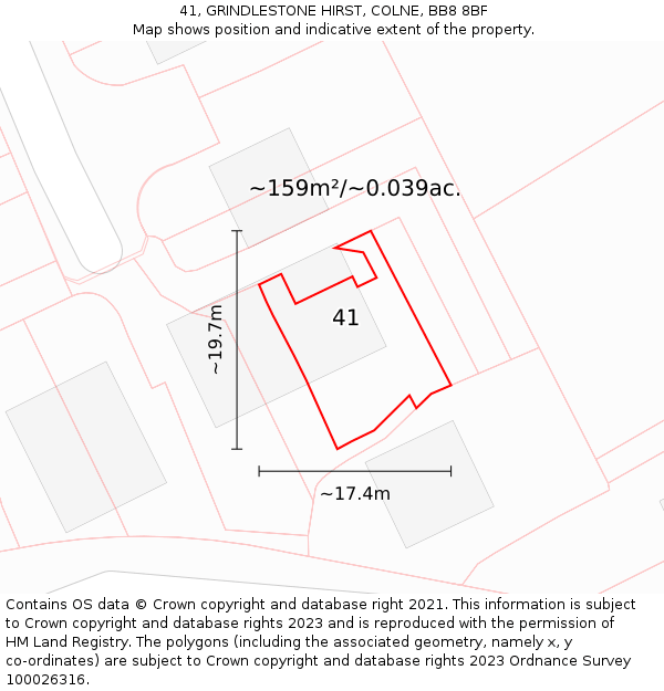 41, GRINDLESTONE HIRST, COLNE, BB8 8BF: Plot and title map