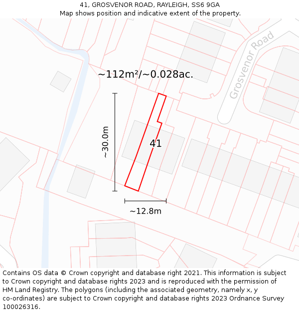 41, GROSVENOR ROAD, RAYLEIGH, SS6 9GA: Plot and title map