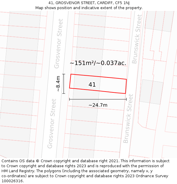 41, GROSVENOR STREET, CARDIFF, CF5 1NJ: Plot and title map