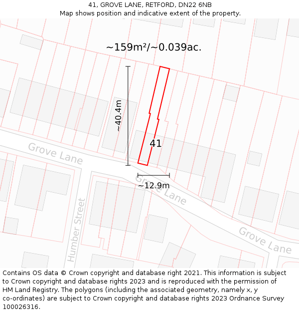 41, GROVE LANE, RETFORD, DN22 6NB: Plot and title map