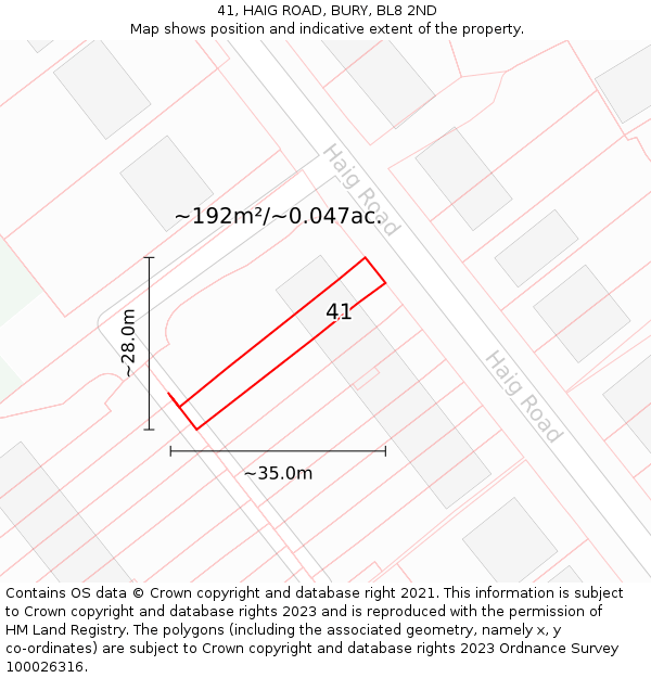 41, HAIG ROAD, BURY, BL8 2ND: Plot and title map