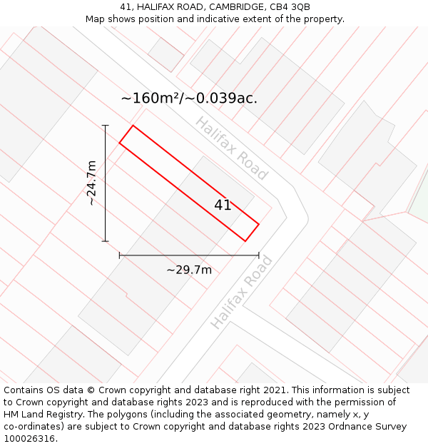 41, HALIFAX ROAD, CAMBRIDGE, CB4 3QB: Plot and title map