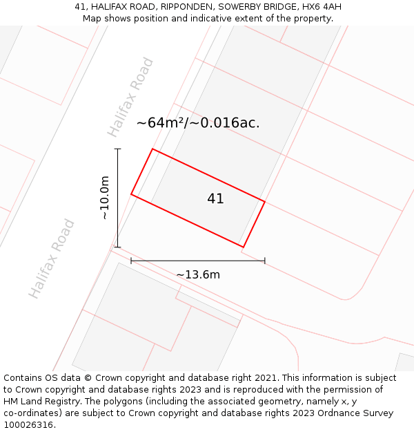 41, HALIFAX ROAD, RIPPONDEN, SOWERBY BRIDGE, HX6 4AH: Plot and title map