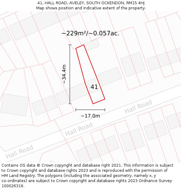 41, HALL ROAD, AVELEY, SOUTH OCKENDON, RM15 4HJ: Plot and title map