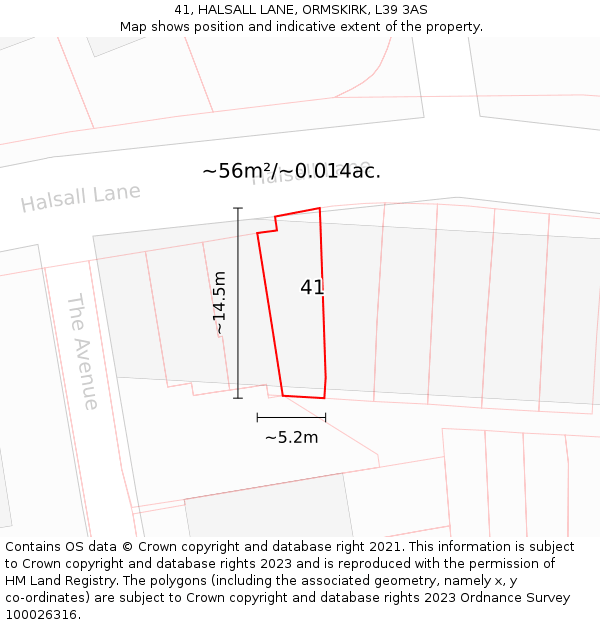 41, HALSALL LANE, ORMSKIRK, L39 3AS: Plot and title map