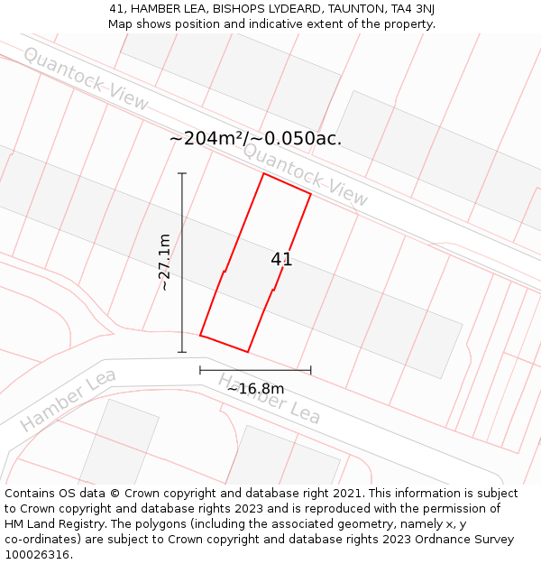 41, HAMBER LEA, BISHOPS LYDEARD, TAUNTON, TA4 3NJ: Plot and title map