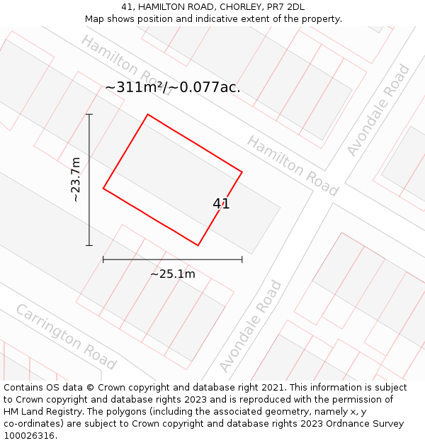 41, HAMILTON ROAD, CHORLEY, PR7 2DL: Plot and title map