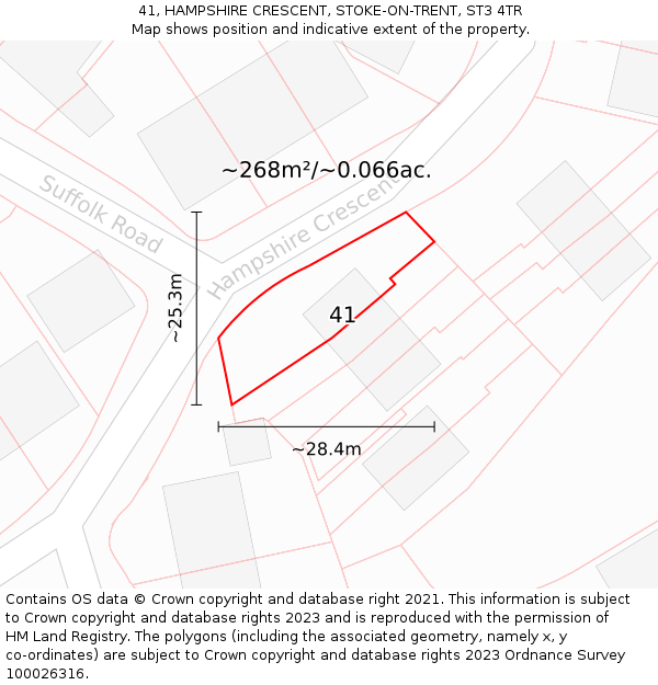41, HAMPSHIRE CRESCENT, STOKE-ON-TRENT, ST3 4TR: Plot and title map