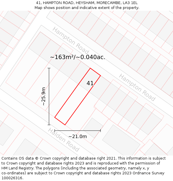 41, HAMPTON ROAD, HEYSHAM, MORECAMBE, LA3 1EL: Plot and title map
