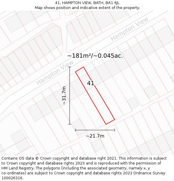 41, HAMPTON VIEW, BATH, BA1 6JL: Plot and title map