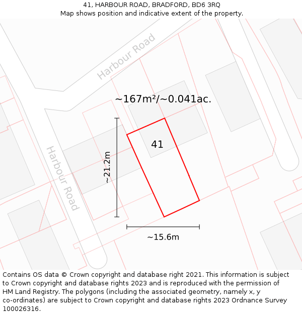 41, HARBOUR ROAD, BRADFORD, BD6 3RQ: Plot and title map