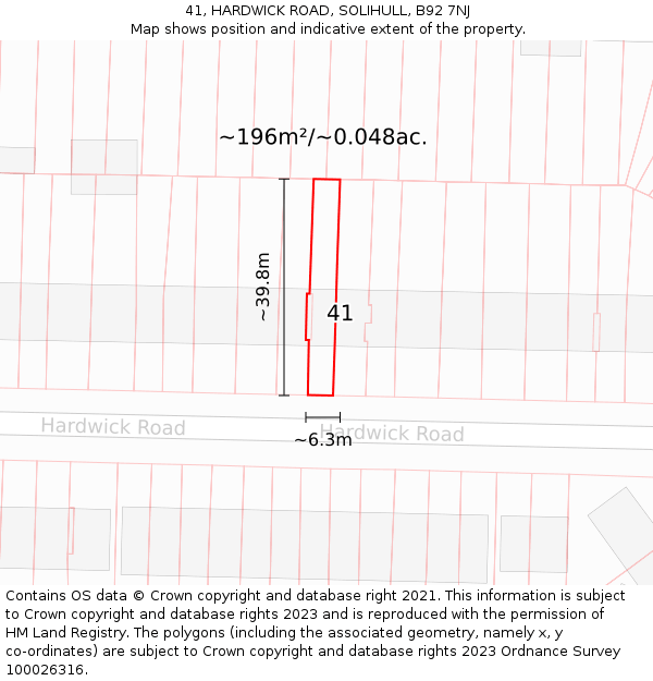 41, HARDWICK ROAD, SOLIHULL, B92 7NJ: Plot and title map