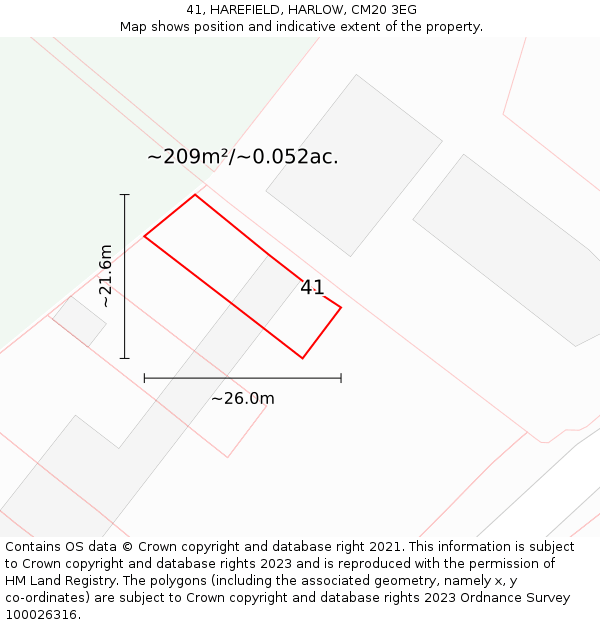 41, HAREFIELD, HARLOW, CM20 3EG: Plot and title map