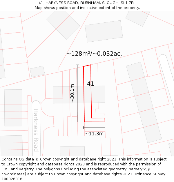 41, HARKNESS ROAD, BURNHAM, SLOUGH, SL1 7BL: Plot and title map