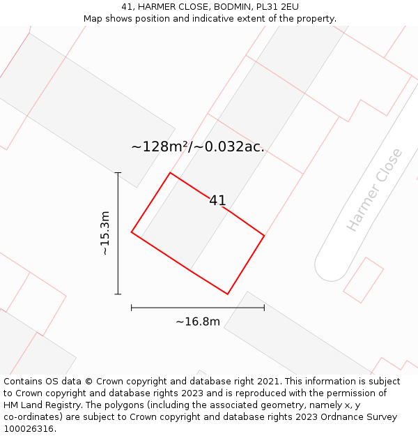 41, HARMER CLOSE, BODMIN, PL31 2EU: Plot and title map
