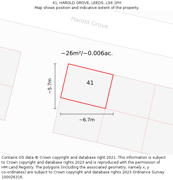 41, HAROLD GROVE, LEEDS, LS6 1PH: Plot and title map