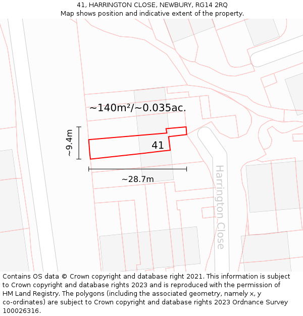 41, HARRINGTON CLOSE, NEWBURY, RG14 2RQ: Plot and title map