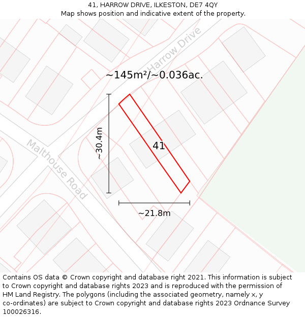 41, HARROW DRIVE, ILKESTON, DE7 4QY: Plot and title map