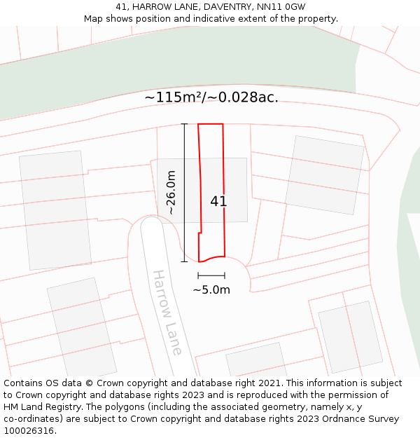 41, HARROW LANE, DAVENTRY, NN11 0GW: Plot and title map