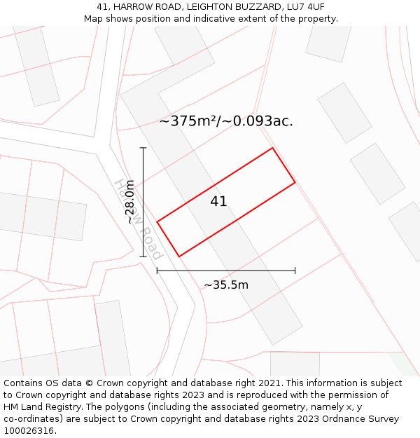 41, HARROW ROAD, LEIGHTON BUZZARD, LU7 4UF: Plot and title map