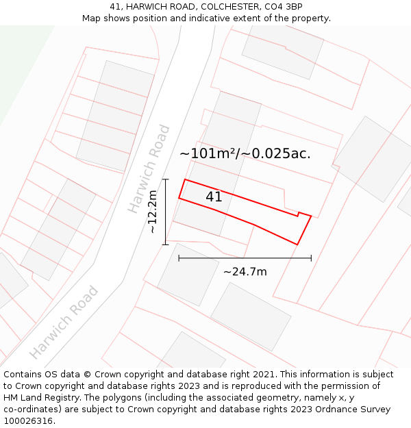 41, HARWICH ROAD, COLCHESTER, CO4 3BP: Plot and title map
