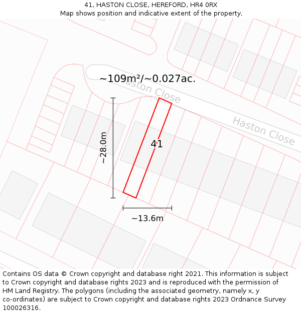 41, HASTON CLOSE, HEREFORD, HR4 0RX: Plot and title map