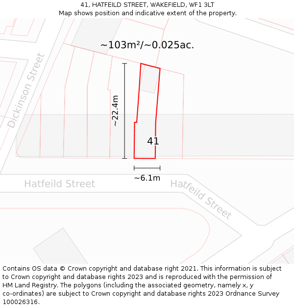 41, HATFEILD STREET, WAKEFIELD, WF1 3LT: Plot and title map