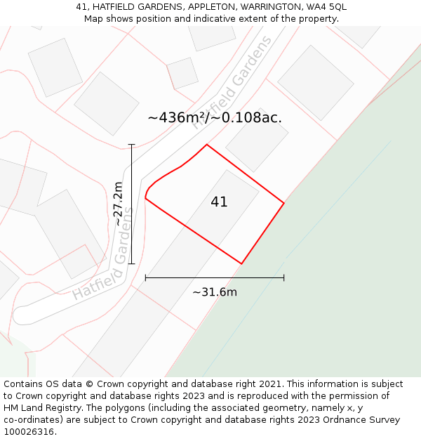 41, HATFIELD GARDENS, APPLETON, WARRINGTON, WA4 5QL: Plot and title map