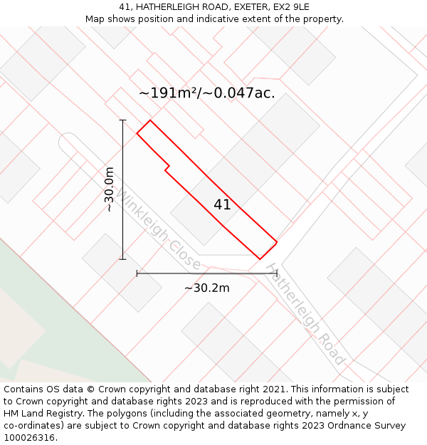 41, HATHERLEIGH ROAD, EXETER, EX2 9LE: Plot and title map