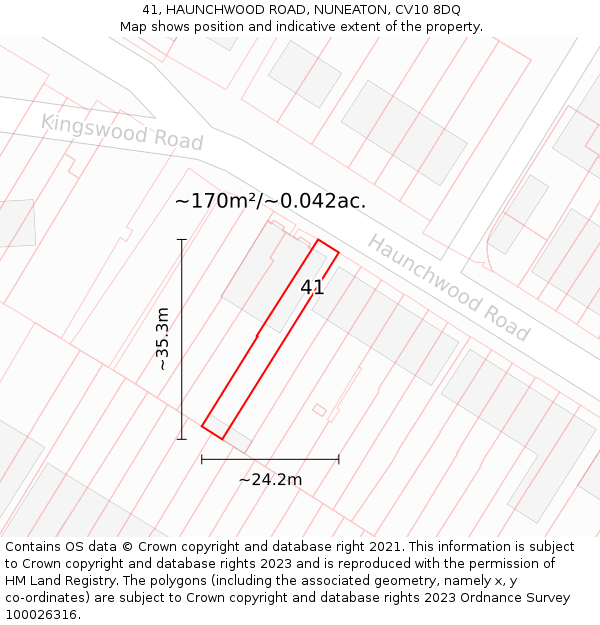 41, HAUNCHWOOD ROAD, NUNEATON, CV10 8DQ: Plot and title map